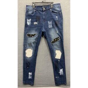 Brooklyn State Denim Jeans Men's Size 34 Blue Distressed Destroyed